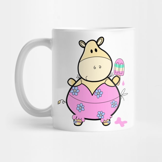 Cute chubby hippo with rainbow popsicle by The Pretty Hippo Company